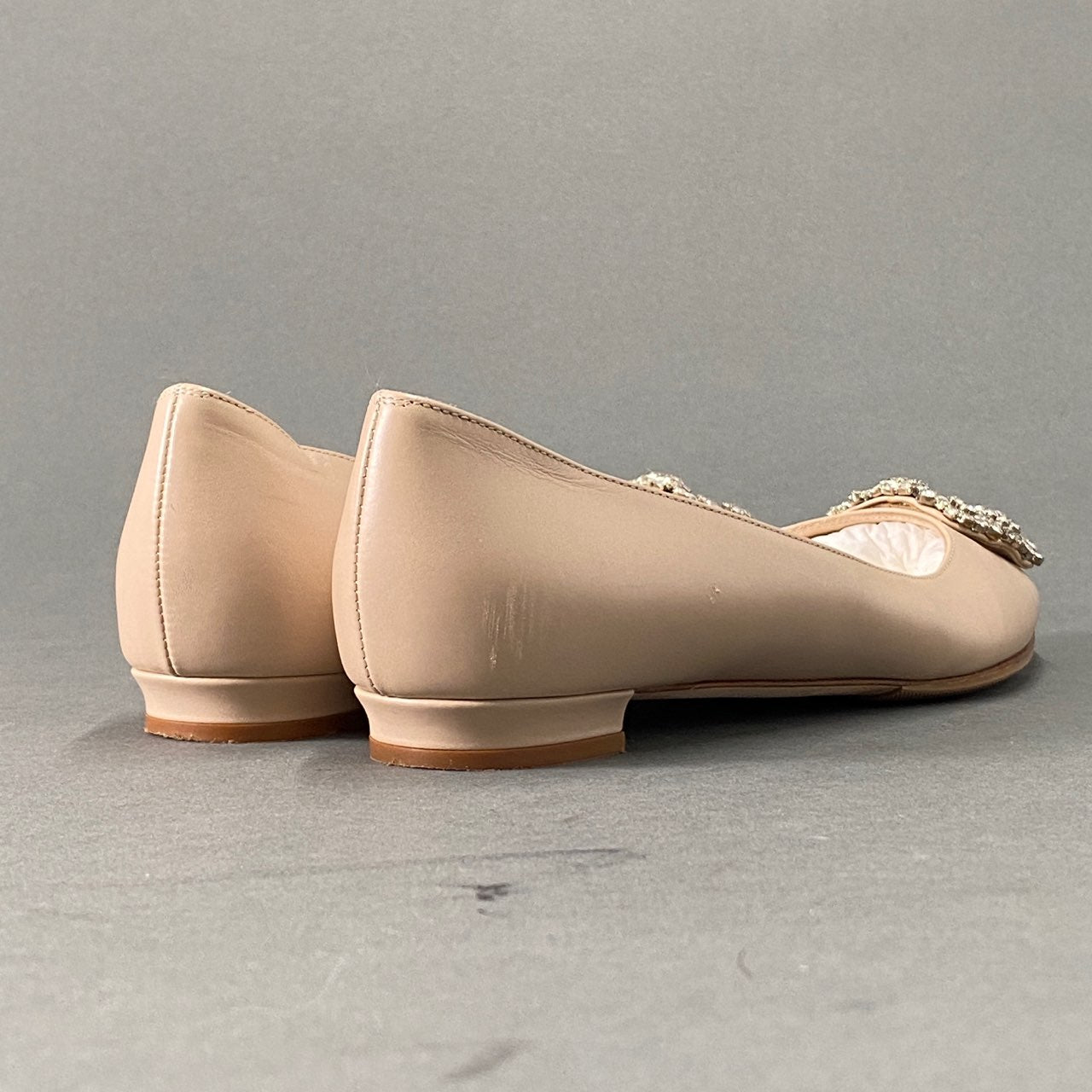 1L10 MANOLO BLAHNIK マノロブラニク HANGISI ハンギシ フラットシューズ 36(23cm相当) ピンク レザー シューズ ビジュー