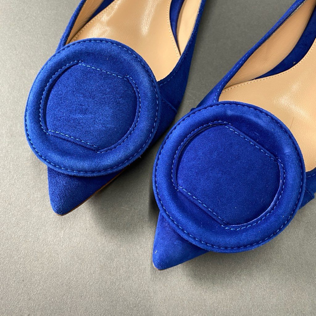 2b24 イタリア製 Gianvito Rossi ジャンヴィトロッシ フラットパンプス フラットシューズ ポインテッドトゥ 36 ブルー スエード レディース