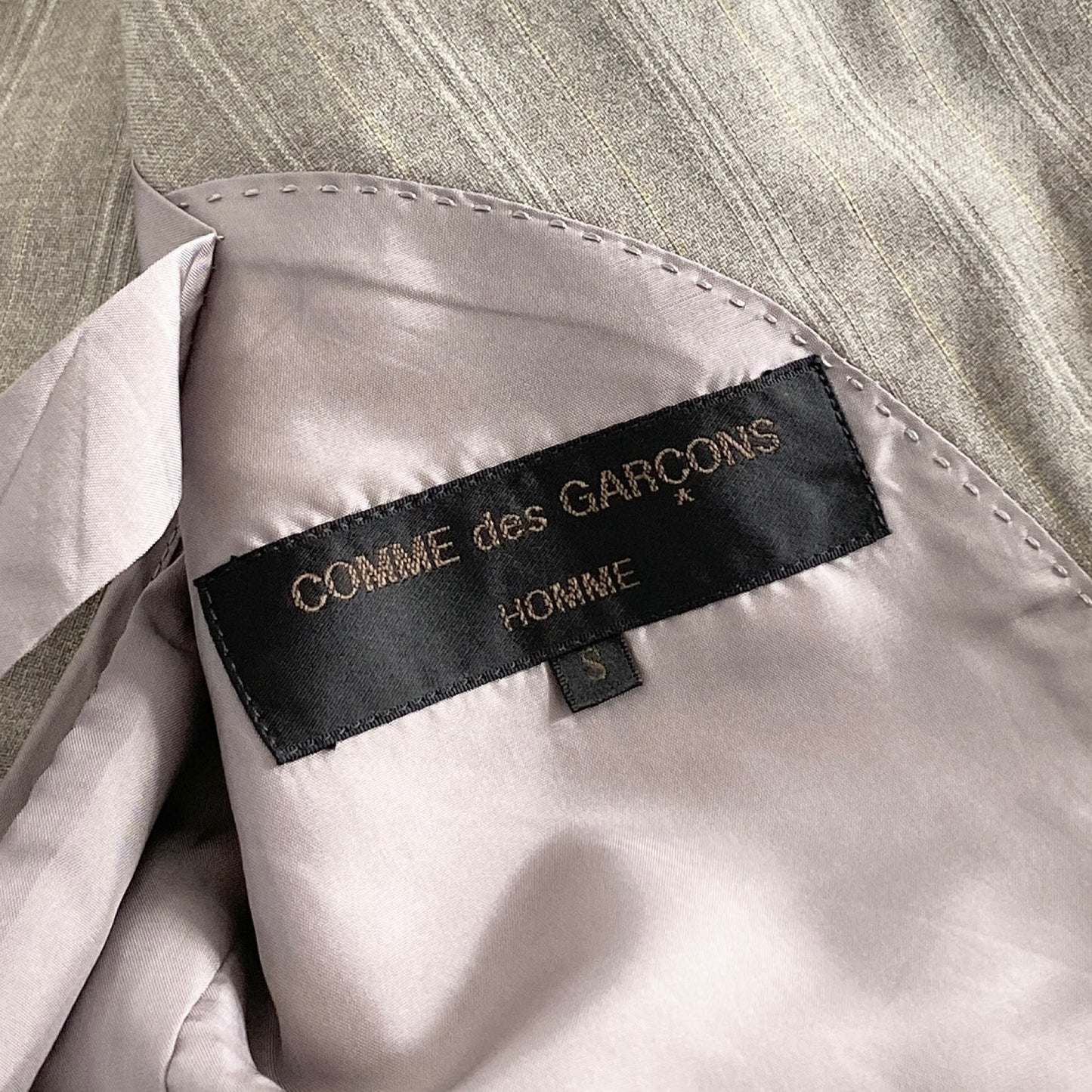 44a21-3 90s COMME des GARCONS HOMME コムデギャルソンオム 日本製 2B ダブル テーラードジャケット ブレザー Sサイズ グレー ウール100% AD1990 MADE IN JAPAN VINTAGE