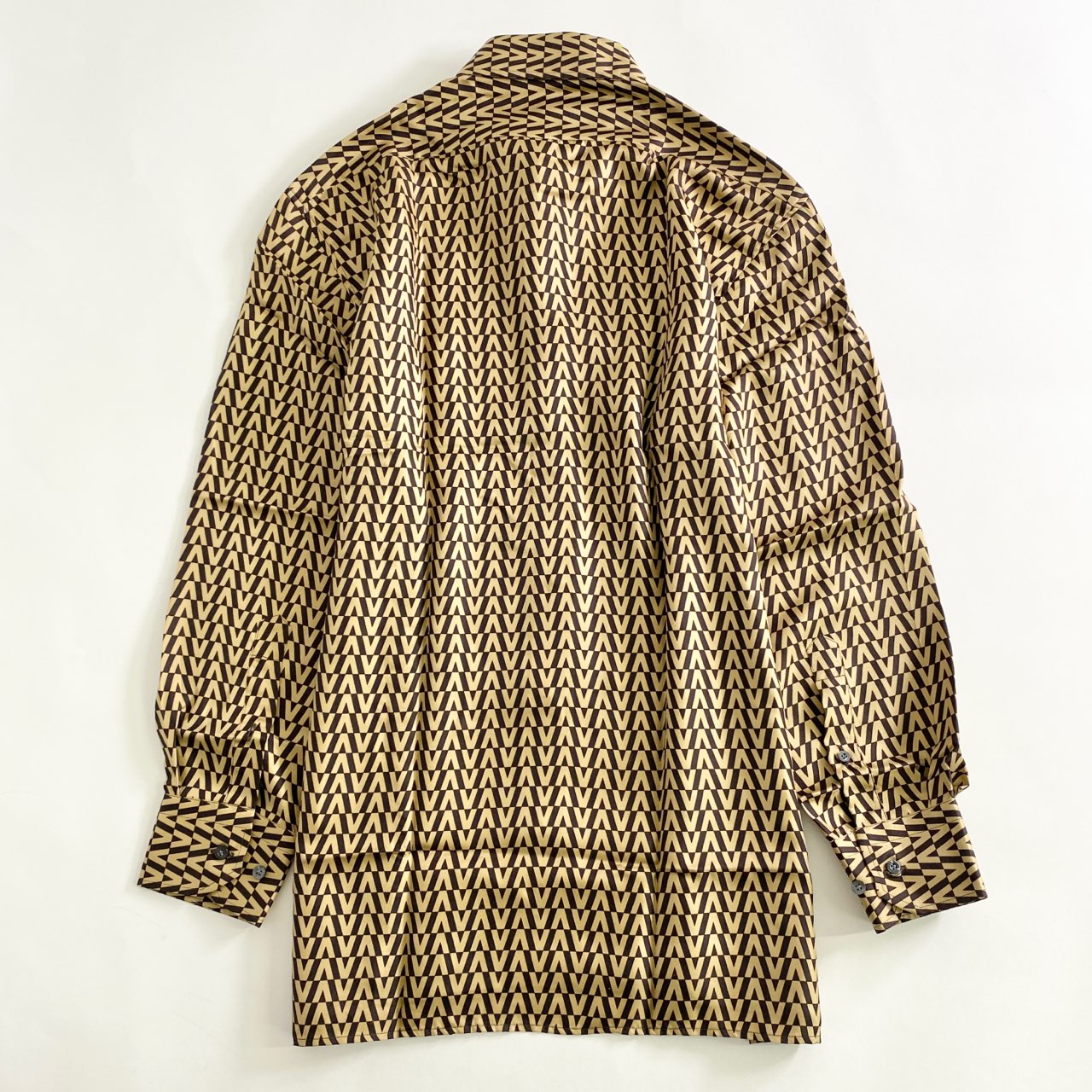 66L7《美品》イタリア製 VALENTINO ヴァレンティノ 総柄シルクシャツ 41 ブラウン ゴールド silk100% ヴィンテージ レトロ