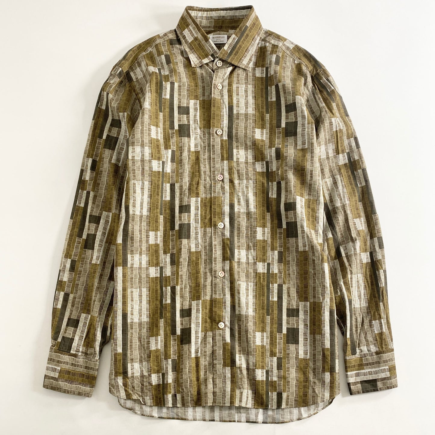 55k29《美品》イタリア製 BORRIELLO ボリエッロ NAPOLI ナポリ 総柄シャツ 15 1/2《39》 ブラウン CARTIS BEAMS