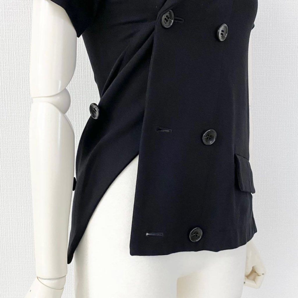 39g19 《美品》 BLACK COMME des GARCONS ブラック コムデギャルソン 変形 ダブルジャケット S ブラック 半袖