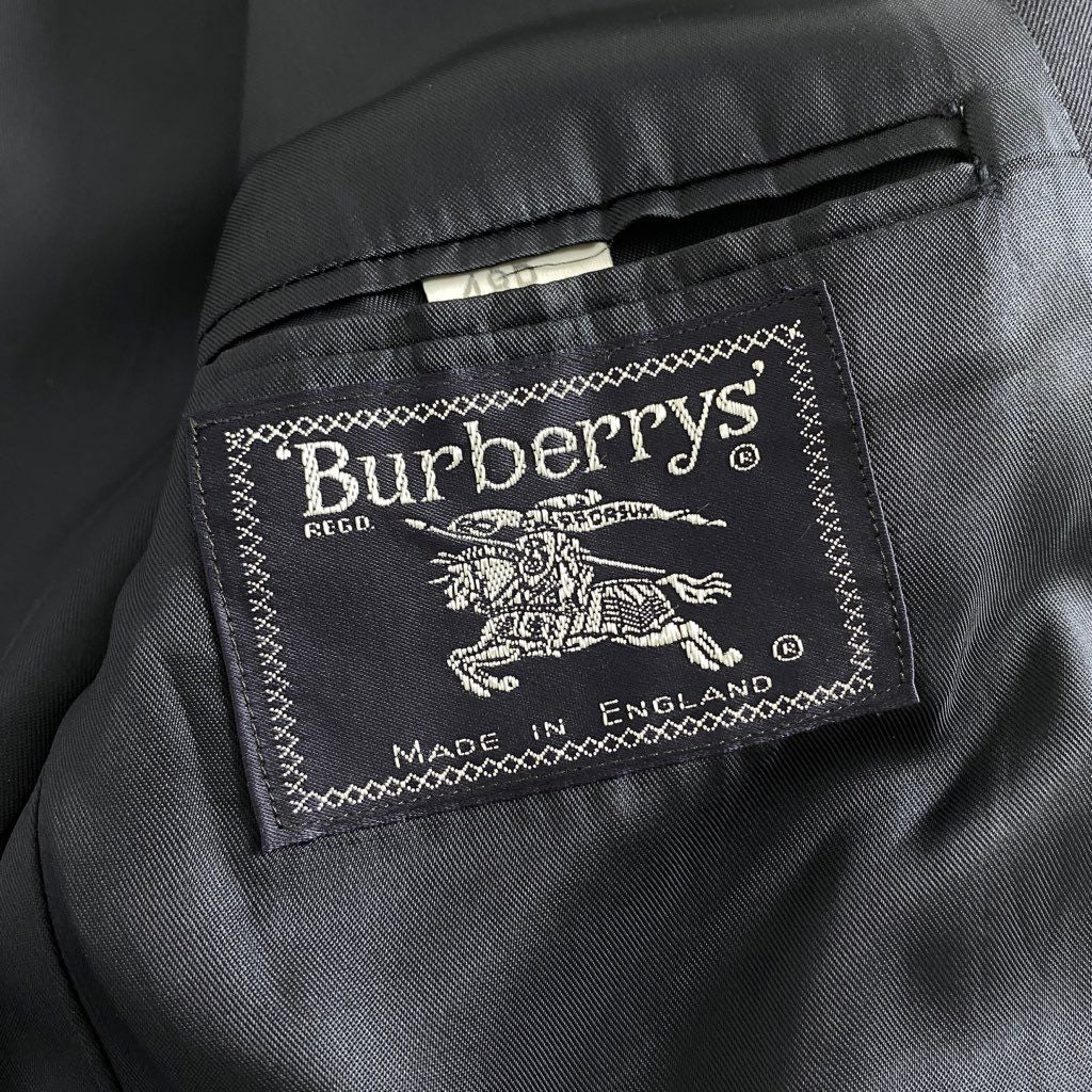 56b12 英国製 Burberrys バーバリーズ 紺ブレザー テーラードジャケット ホースロゴ 金ボタン サイズ48 ネイビー ウール100% メンズ