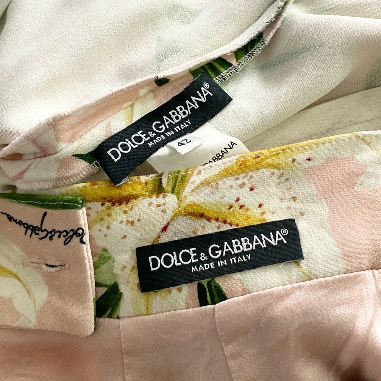 15c20 DOLCE&GABBANA ドルチェアンドガッバーナ イタリア製 ドルガバ フローラル リリードレス ノースリーブ ブラウス トップス スカート セットアップ シルク混 42 ピンク MADE IN ITALY