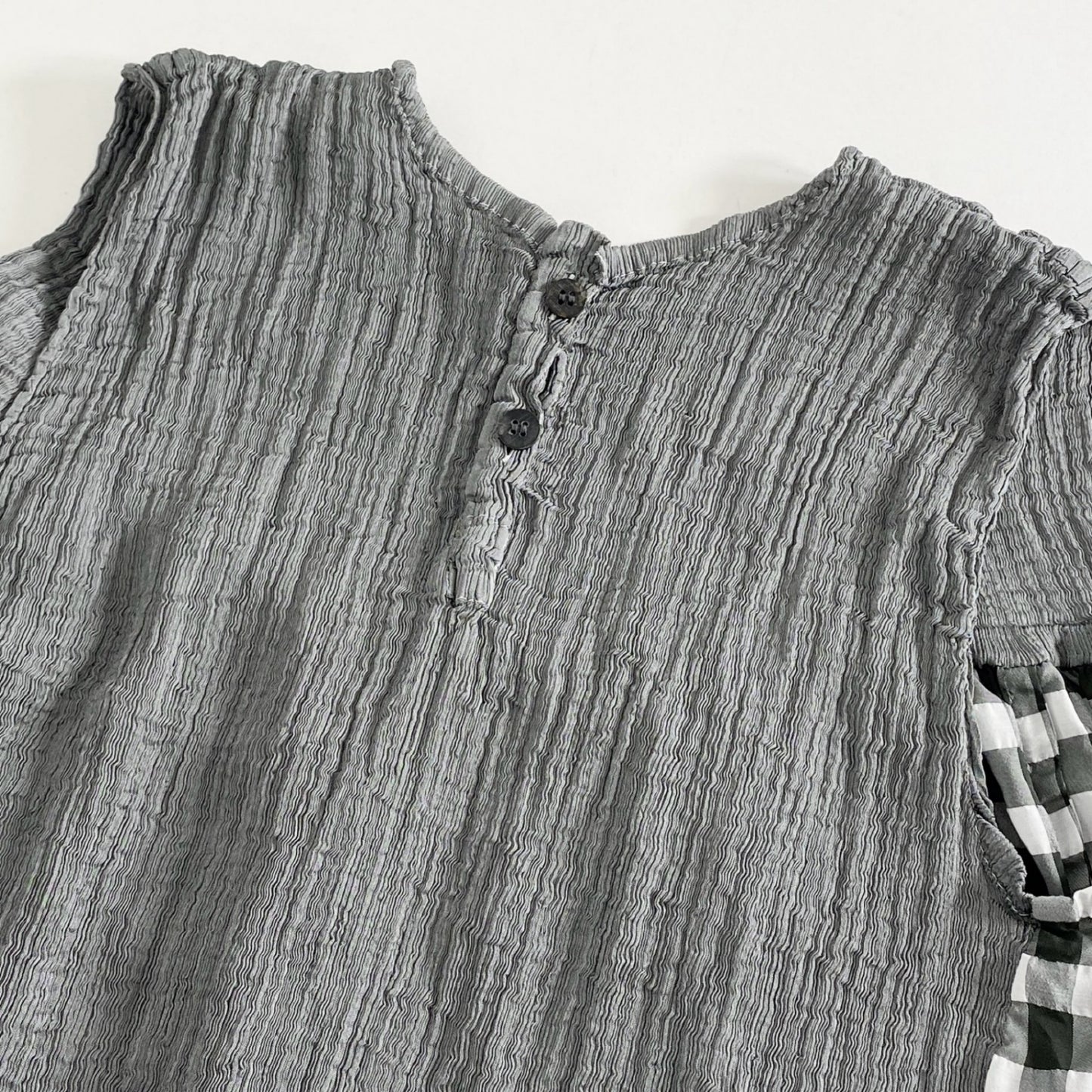 35c14 me ISSEY MIYAKE ミー イッセイミヤケ MI33FK411 ノースリーブ 切替 チュニック トップス カットソー チェック柄 グレー ストレッチ
