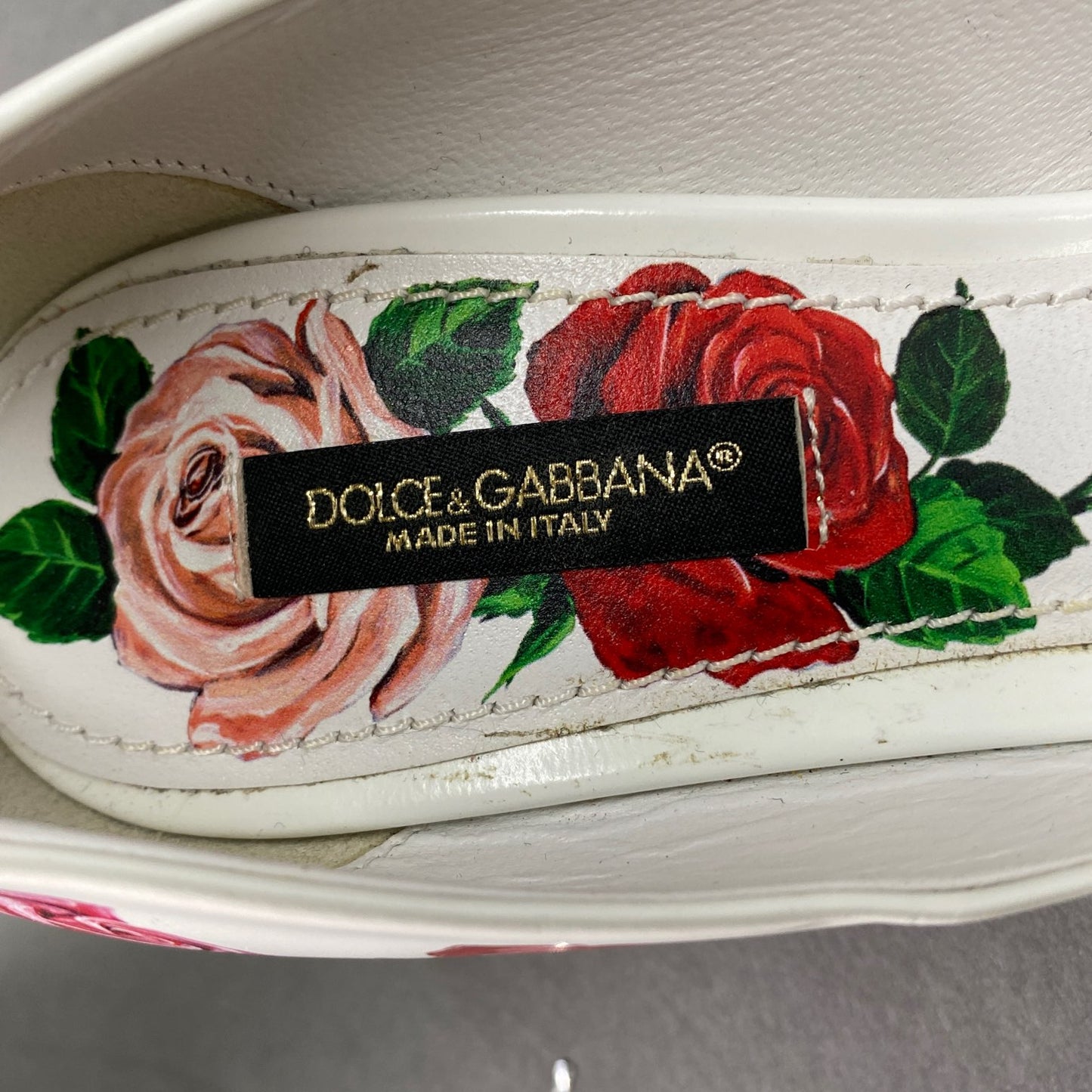 2L5《美品》Dolce&Gabbana ドルチェ&ガッバーナ 34 ホワイト ビジューフラワー パンプス 花柄 レディース レザーパンプス