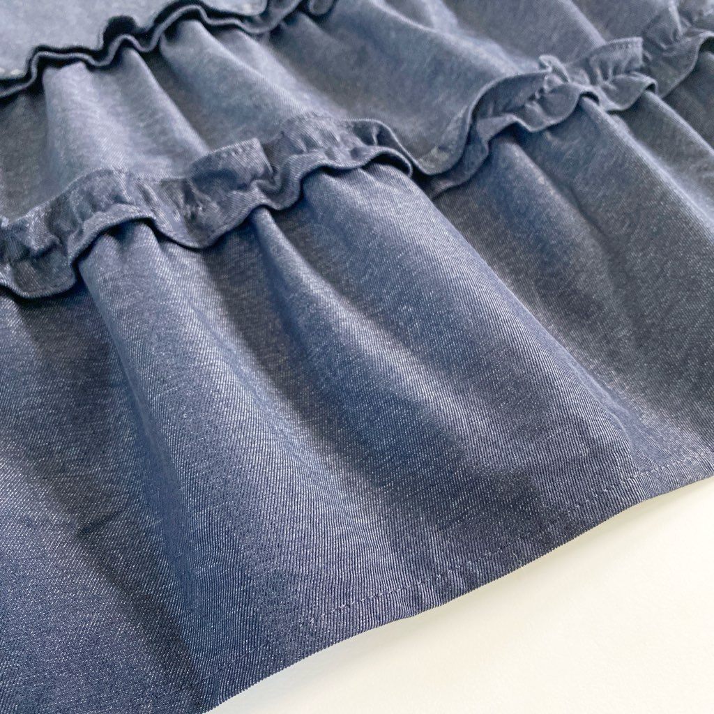 23c11 《美品》 Rene basic ルネ ベーシック バックジップ ストレッチフリルワンピース 36 ネイビー 日本製 伸縮性◎ ドレス 夏