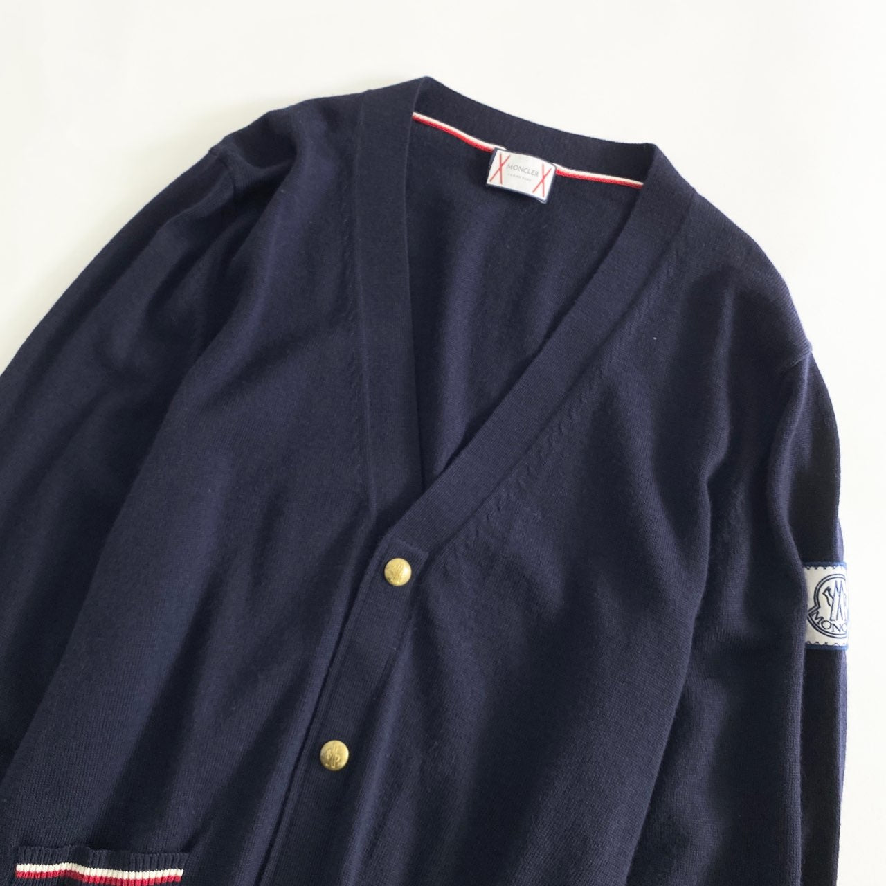 42L7 イタリア製 MONCLER モンクレール MAGLIA TRICOT CARDIGAN M ネイビー カーディガン 羽織 Vネック ワッペン