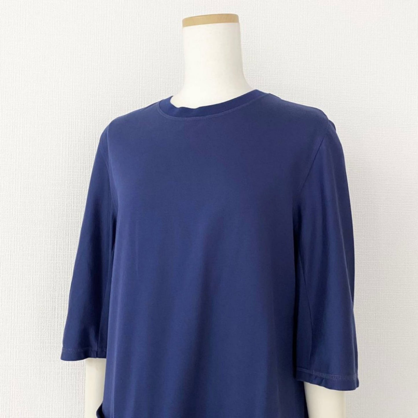 56i16 2021年製 HERMES エルメス カットワンピース Tシャツワンピース 膝丈ワンピース 5分袖 サーベル刺繍ポケット 16-7715 サイズ34 ブルー コットン