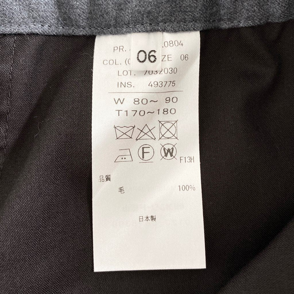 56b12 《美品》 日本製 ATON エイトン 22AW SHRINK FLANNEL スラックスパンツ イージースラックス サイズ6 グレー ウール100% メンズ