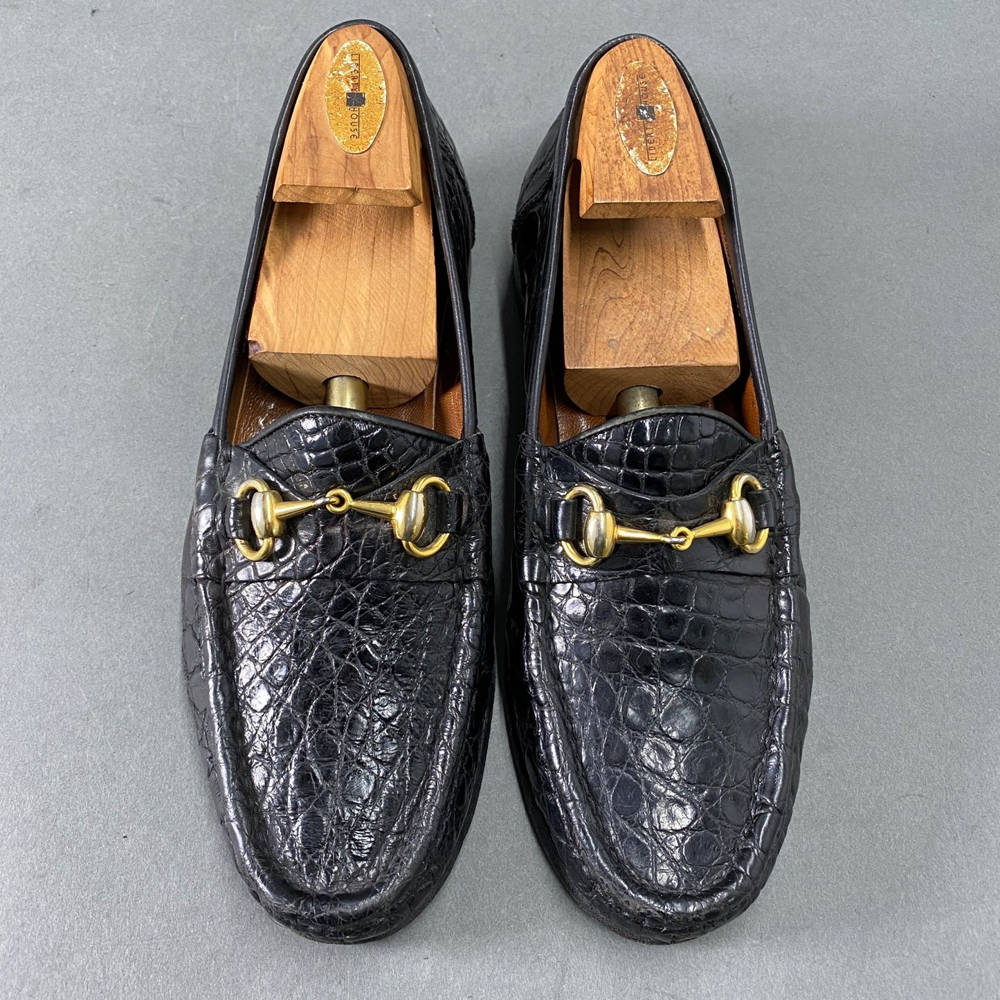1L22《伊製》GUCCI グッチ 本クロコ クロコダイルレザー ホールビットローファー 革靴 41D ブラック メンズ