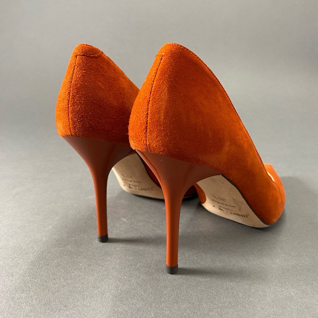 2b29 JIMMY CHOO ジミーチュウ スエードレザー ヒールパンプス 35 1/2 オレンジ シューズ イタリア製 セレモニー パーティ