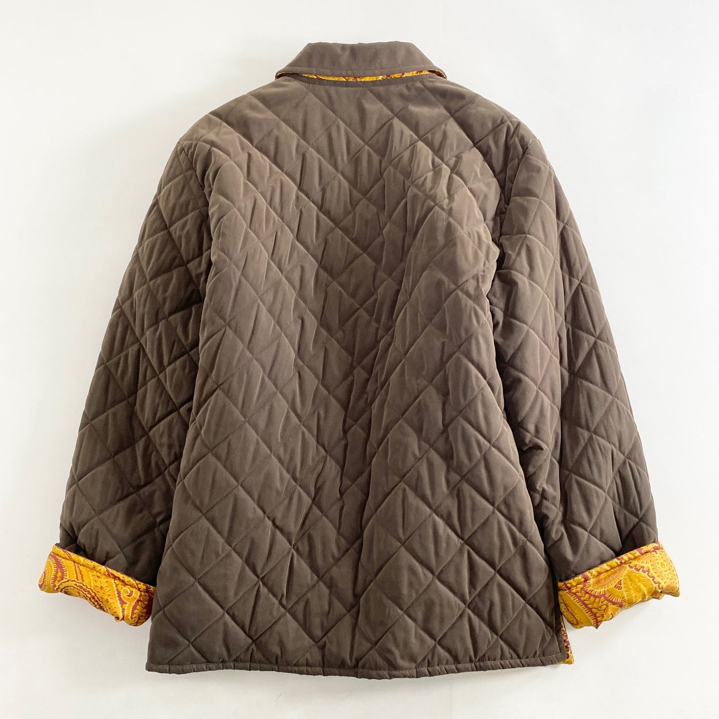 33L14 ETRO エトロ リバーシブルジャケット L オレンジ オリーブ 中綿 アウター ペイズリー バンダナ イタリア製 シルク