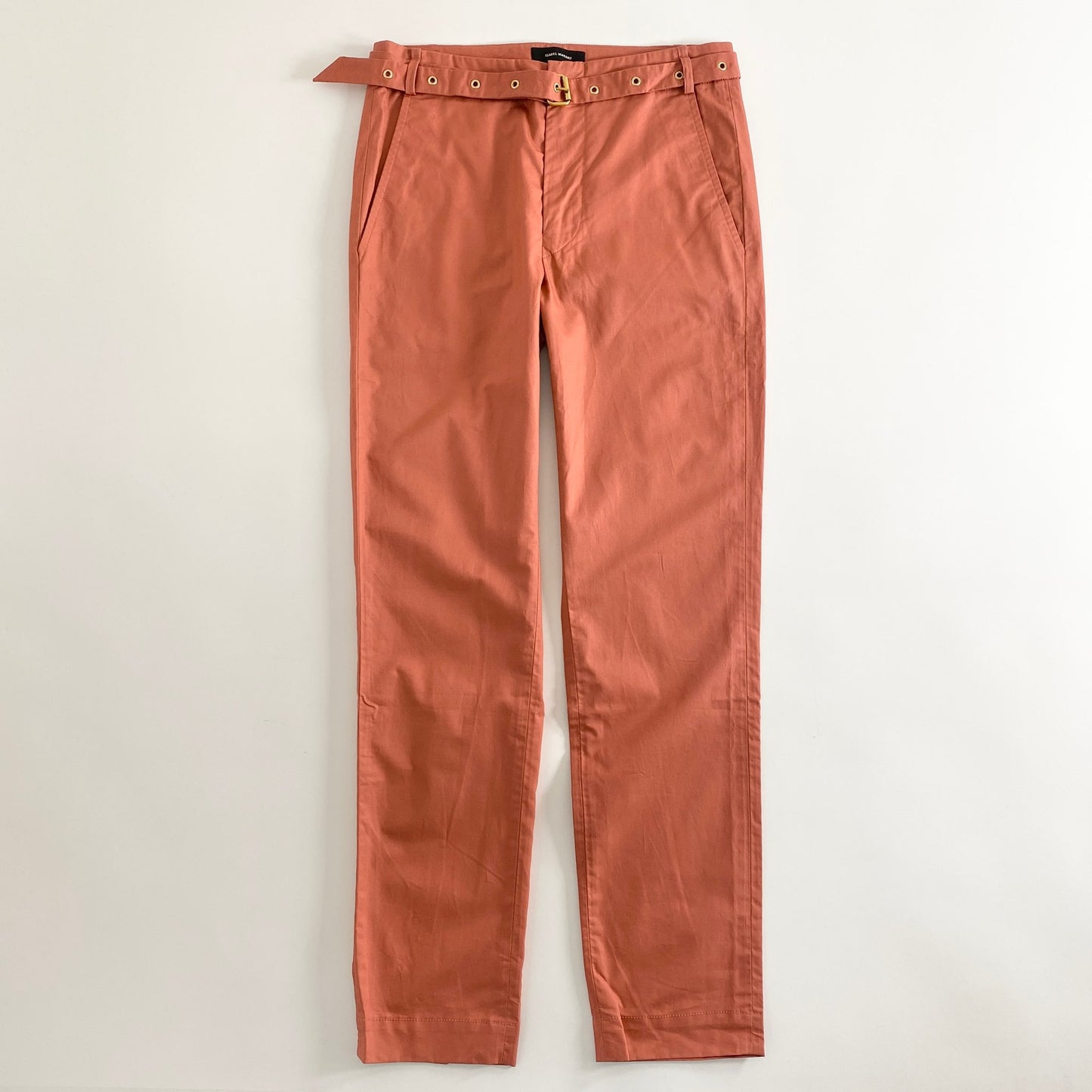 39a21 《未使用保管品》 ISABEL MARANT イザベルマラン ブルガリア製 ベルト付き ストレートパンツ ボトムス 34 ピンク コットン100%