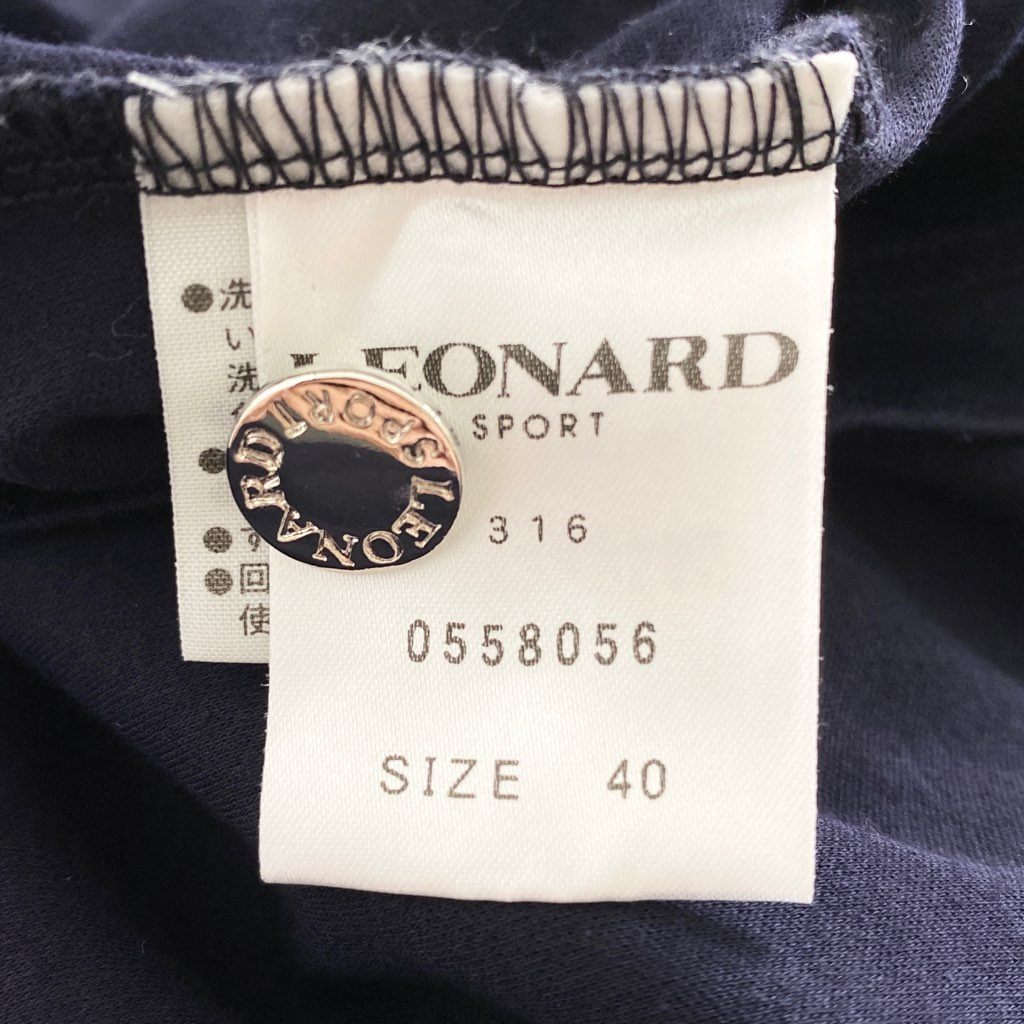 53b4 LEONARD レオナール フラワープリント ポロシャツ 40 ネイビ- トップス 半袖 花柄 日本製 POLO SHIRT