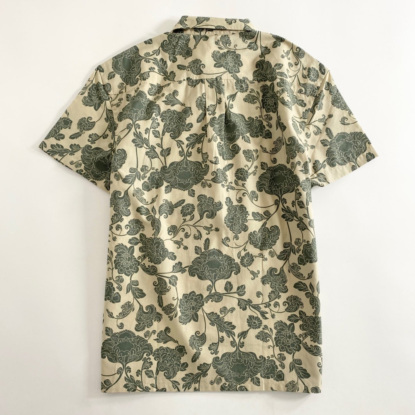 1a31 《美品》 VALENTINO ヴァレンティノ フラワープリント 半袖シャツ L ベージュ グリーン イタリア製 刺繍ロゴ