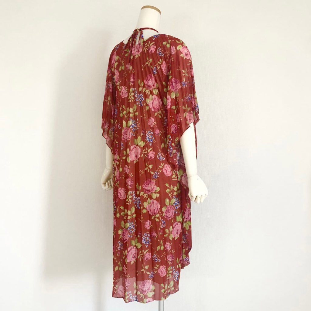 29i27 《未使用》 BALENCIAGA バレンシアガ 17SS デムナ期 シルク100% 花柄ワンピース F34 レッド ドレス ドルマン 総柄
