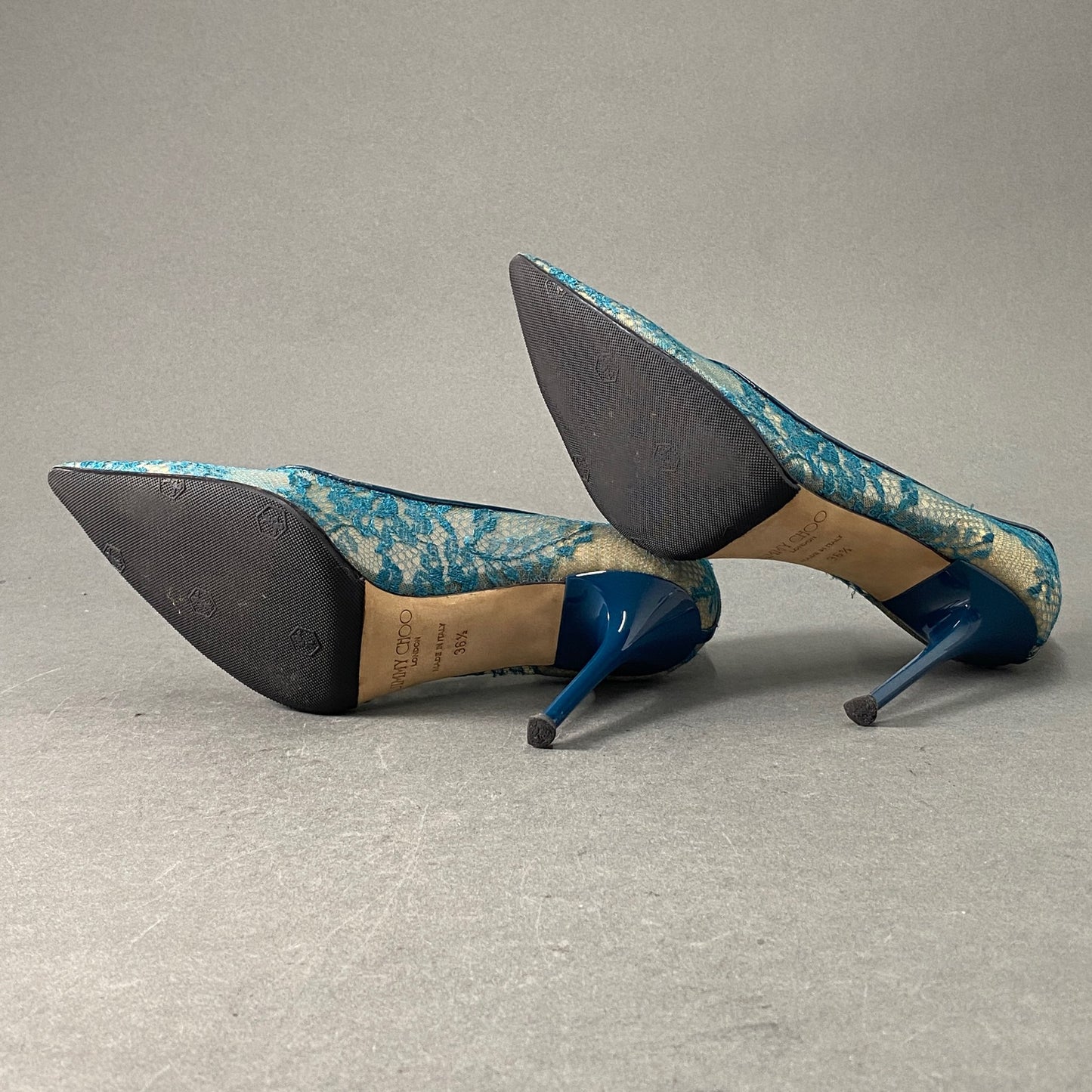 3a26 《美品》 JIMMY CHOO ジミーチュウ イタリア製 ABEL アベル ハイヒール レース パンプス シューズ ポインテッドトゥ 36 1/2 ブルー MADE IN ITALY