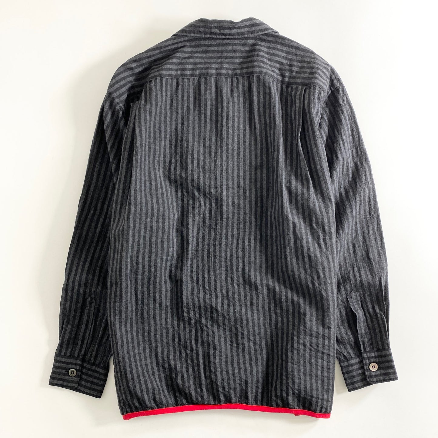 13A27 90s COMME des GARCONS HOMME コムデギャルソンオム 長袖シャツ ストライプシャツ パイピング グレー ストライプ ウール100% AD1999 メンズ