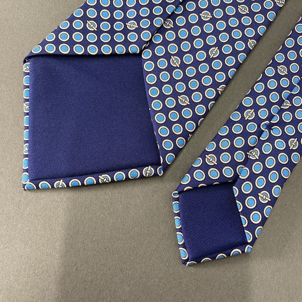 39b6-6 《美品》 HERMES エルメス シェーヌダンクル シルクネクタイ ビジネス フォーマル ネイビー ブルー フランス製 5250SA