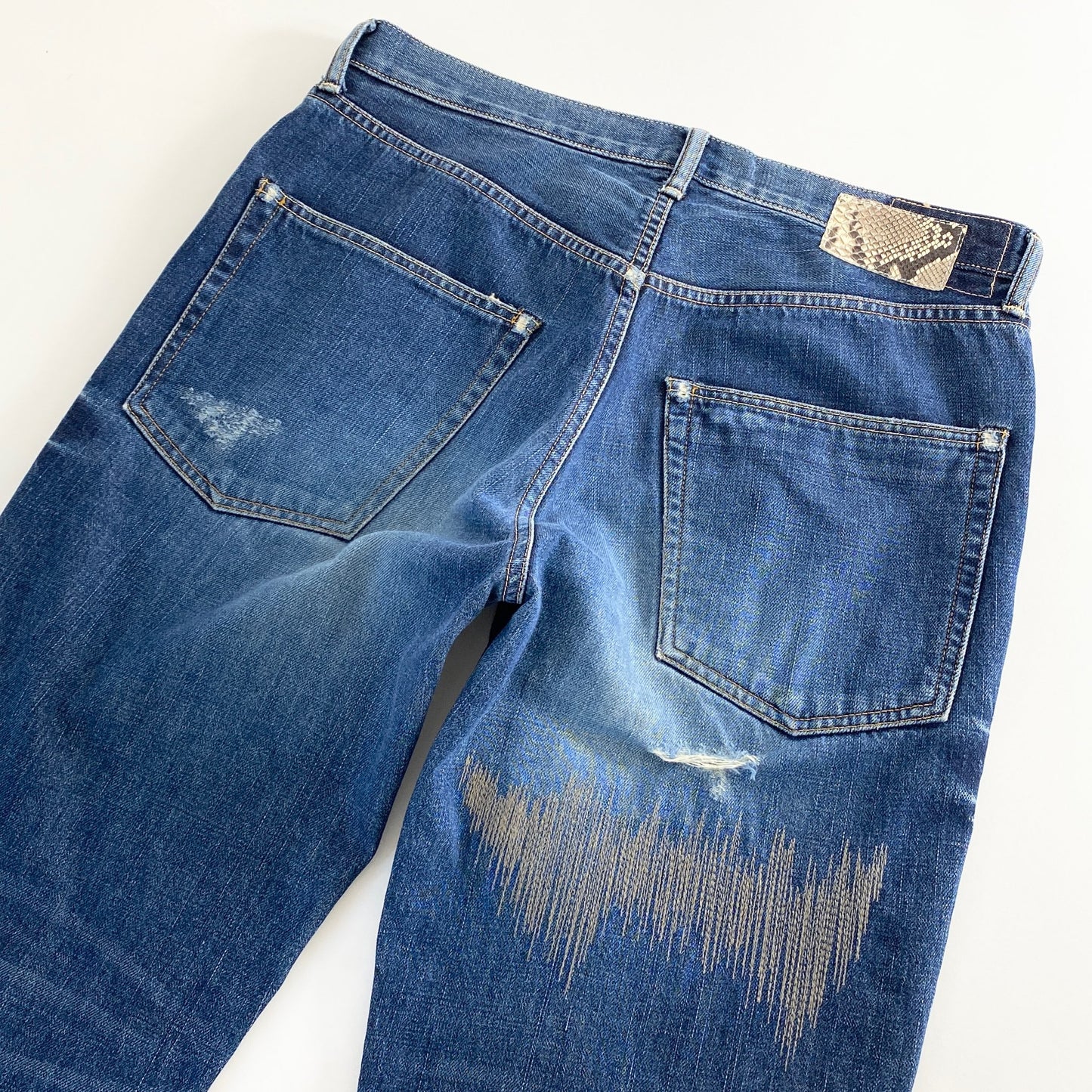 53a31 VISVIM ビズビム FLUXUS DENIM ダメージ加工 デニムパンツ ジーパン W36 × L32 ブルー コットン100% メンズ