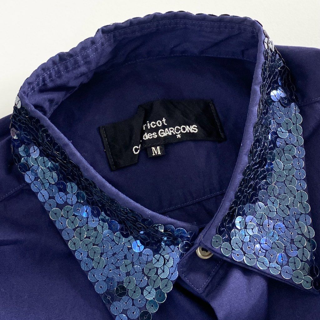 51c6 tricot COMME des GARCONS トリコ コムデギャルソン 00's スパンコールカラー 半袖シャツ M ネイビー Y2K