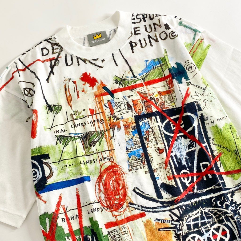 58b13 《美品》 BASQUIAT バスキア 00’s デッドストック 展覧会限定 アートTシャツ ホワイト 日本製 ジャン=ミシェル バスキア カットソー TEE 絵画