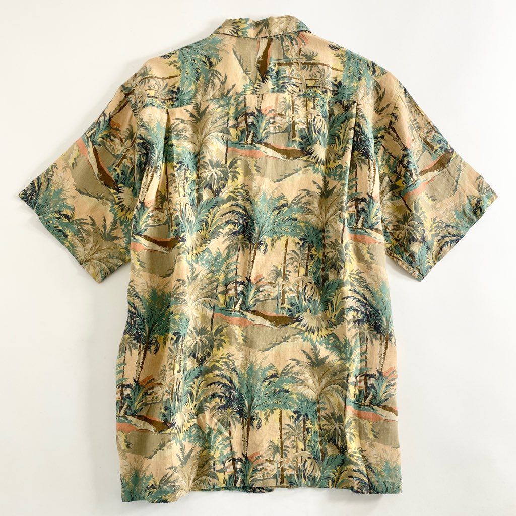 25b5-3 日本製 Papas パパス 半袖シャツ アロハシャツ 総柄シャツ 開襟シャツ L マルチカラー リネン100% メンズ