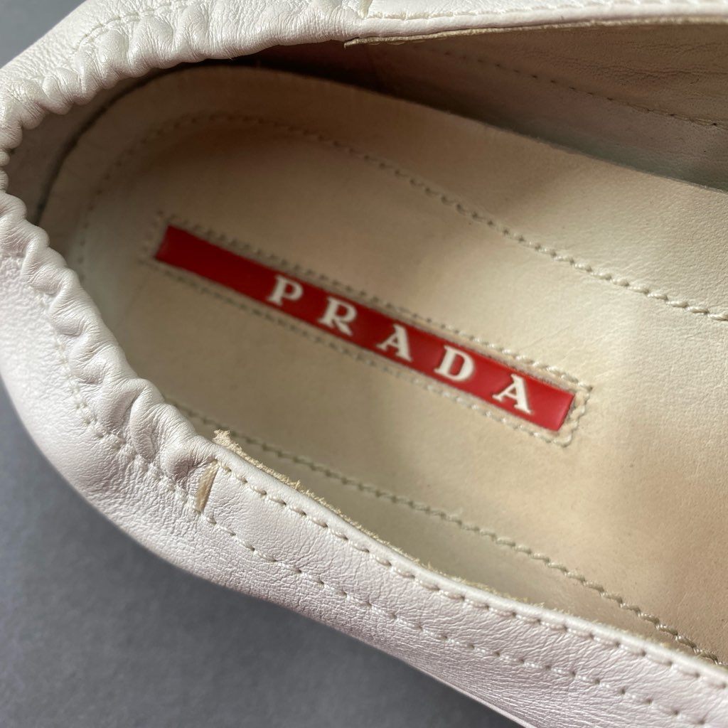 4b29 PRADA SPORTS プラダ スポーツ レザー スリッポン スニーカー 8 ホワイト ローカット シューズ SLIP-ON