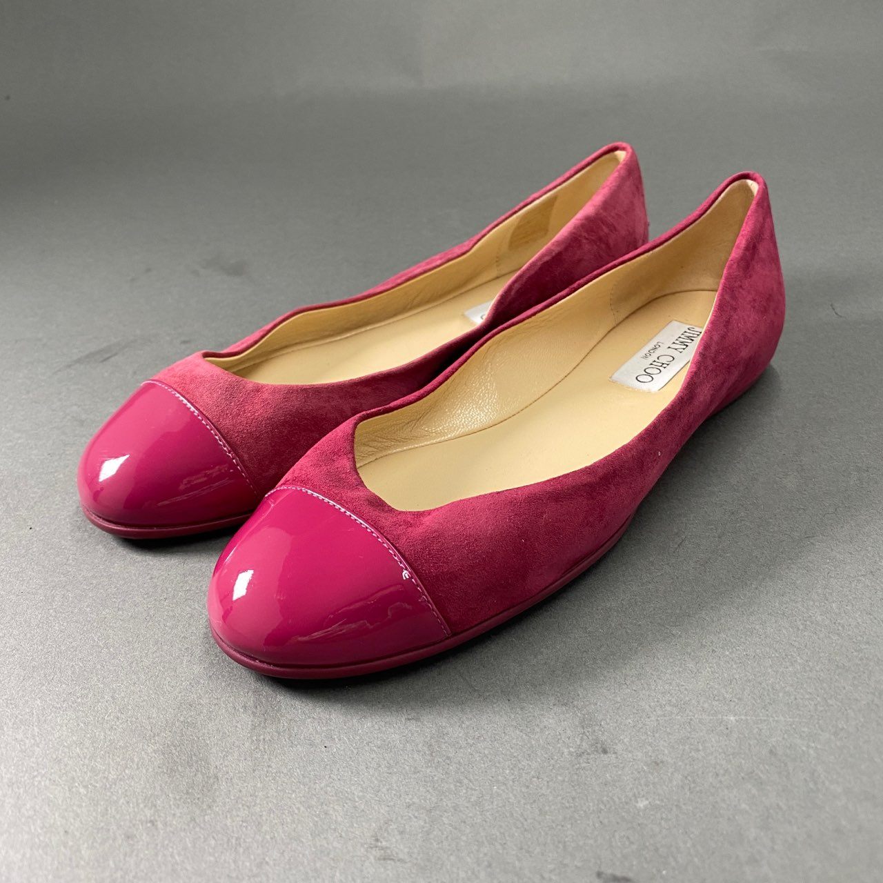 2b9 JIMMY CHOO ジミーチュウ イタリア製 GAZE FLAT フラット パンプス シューズ 35 パープル スエード パテントレザー MADE IN ITALY バレエシューズ 秋