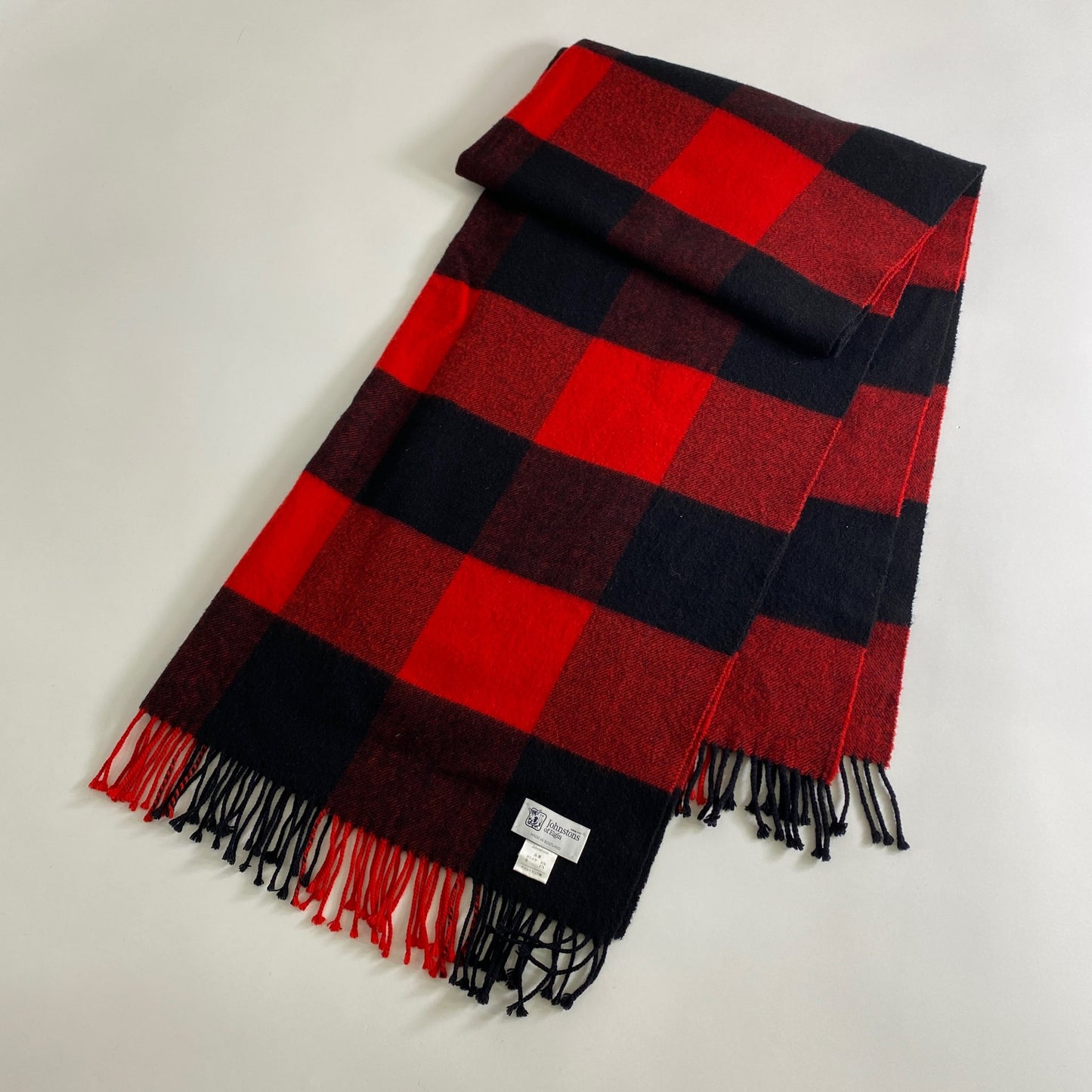 a18 Johnstons of Elgin ジョンストンズオブエルガン 大判ストール マフラー チェック レッド スコットランド製 カシミヤ混
