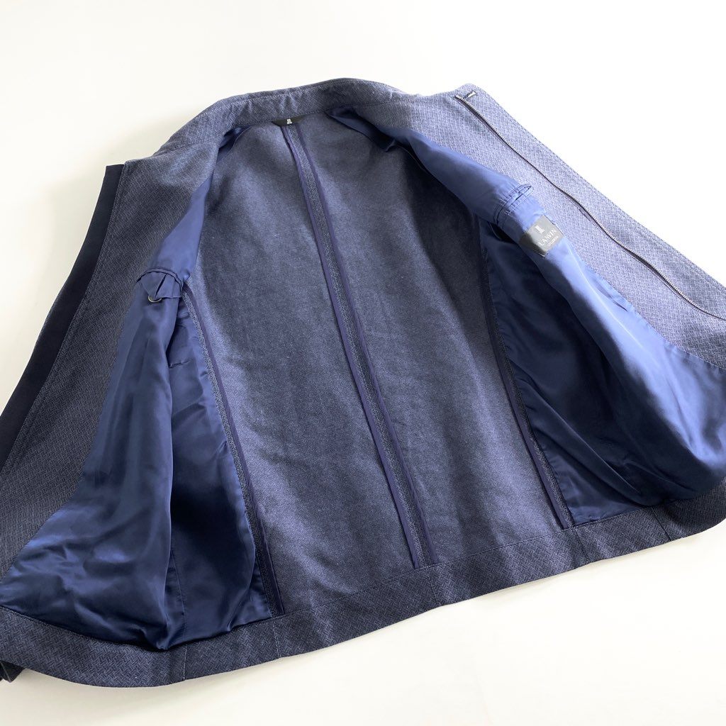 57b12-1 《美品》 大きいサイズ LANVIN COLLECTION ランバン コレクション ブルゾン ジップアップジャケット サイズ52 ネイビー メンズ 紳士服 夏