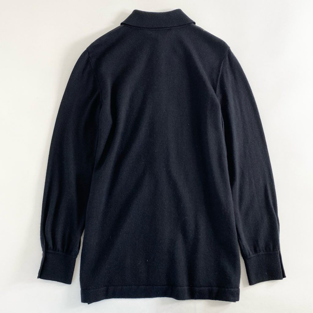 49c6 《美品》 HERMES エルメス バードプリント シルクニットシャツ 40 ブラック SILK100% カシミヤ混 フランス製