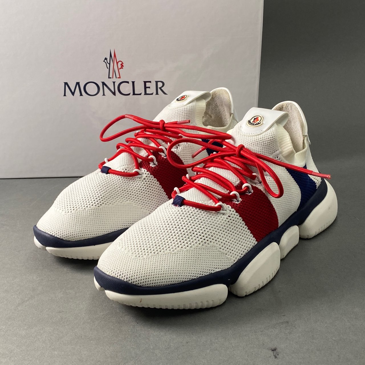 8a24 MONCLER モンクレール THE BUBBLE SNEAKER ローカットスニーカー シューズ レースアップ 41 ホワイト トリコロール スポーツシューズ