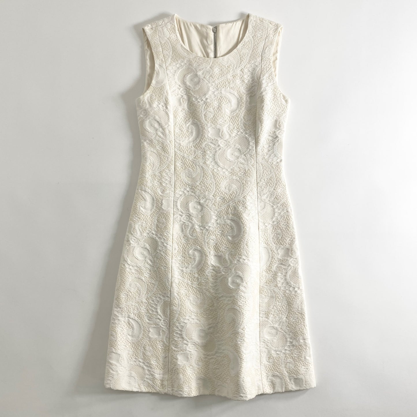 38a28 DOLCE&GABBANA ドルチェアンドガッバーナ イタリア製 ノースリーブワンピース ジャガード ドレス 38 ベージュ クリーム系 コットン MADE IN ITALY