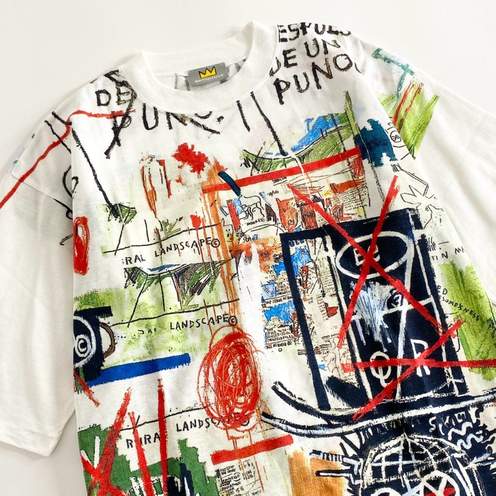 56b13 《美品》 BASQUIAT バスキア 00’s デッドストック 展覧会限定 アートTシャツ ホワイト 日本製 ジャン=ミシェル バスキア カットソー TEE 絵画
