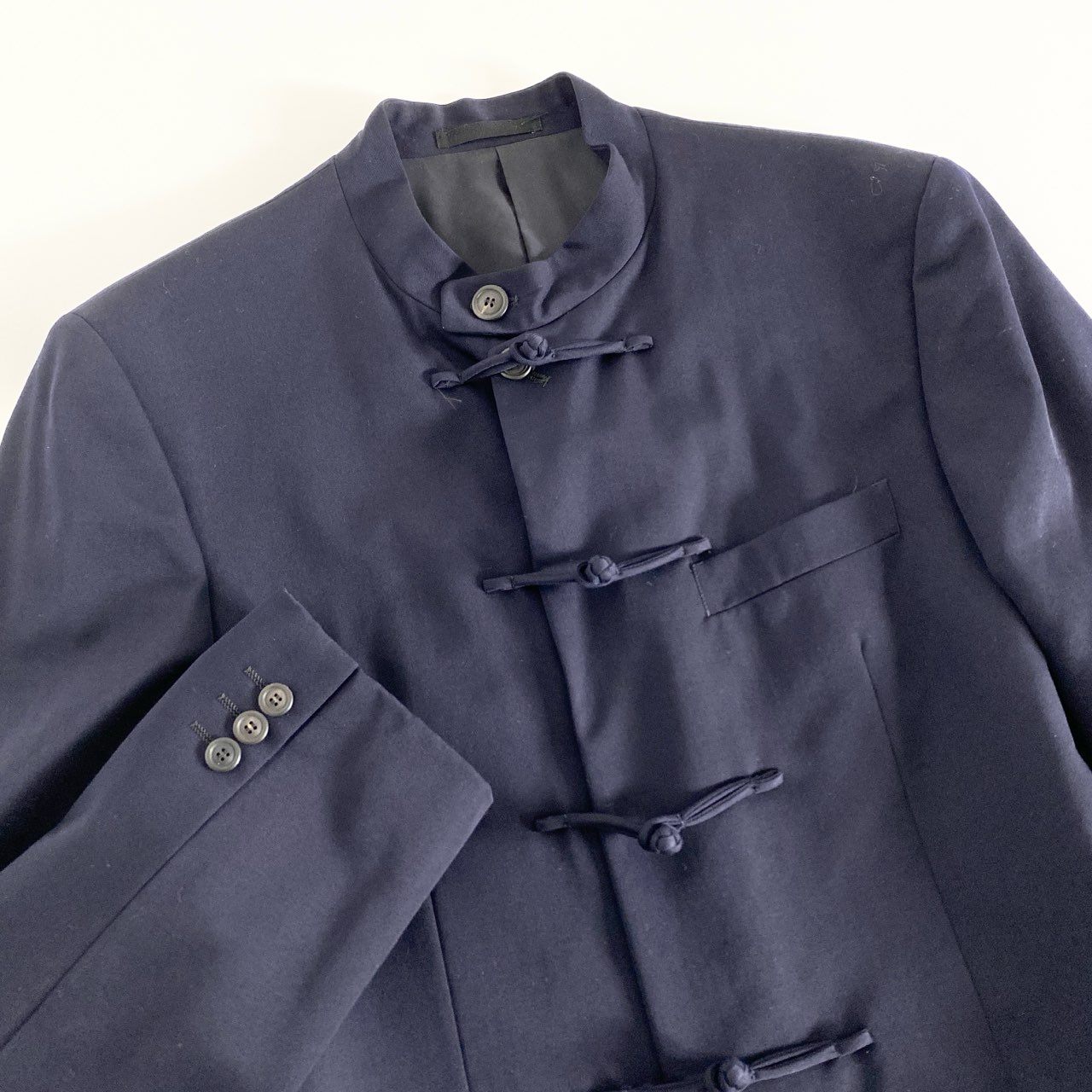 46C13 ISSEY MIYAKE イッセイミヤケ アーカイブ カンフージャケット セットアップ チャイナボタン スーツ L ネイビー メンズ デザイナーズ