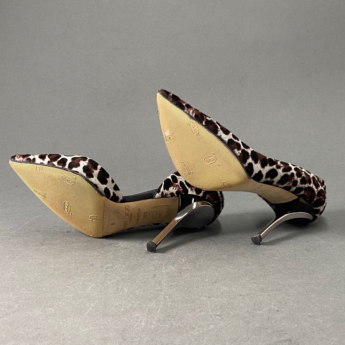 1a28 JIMMY CHOO ジミーチュウ WILLIS レオパード ハラコ ヒールパンプス シューズ ポインテッドトゥ イタリア製 36 1/2 ブラウン系 MADE IN ITALY