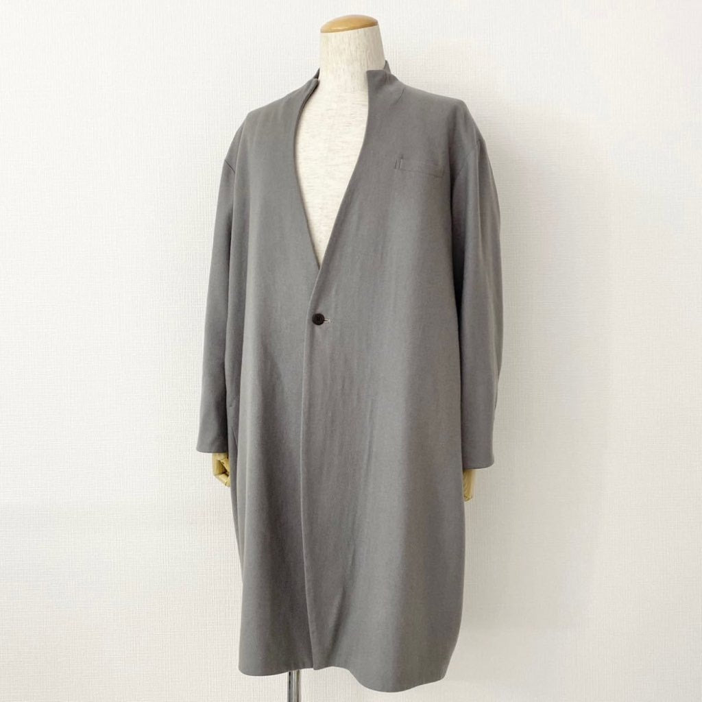 66j29 《美品》 ka na ta カナタ 2ミリコート サイズ1 レー メンズ アウター 羽織 上着 日本製 2mm CORT 紳士服 ノーカラー ロングコートグレー ウール100% 冬