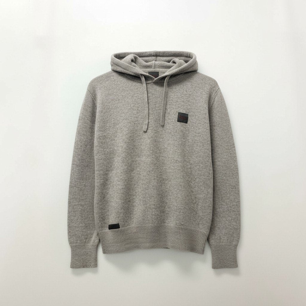 51c13 Papas パパス ロゴパッチ ニットパーカー トップス S グレー カシミヤ混ウール メンズu02t