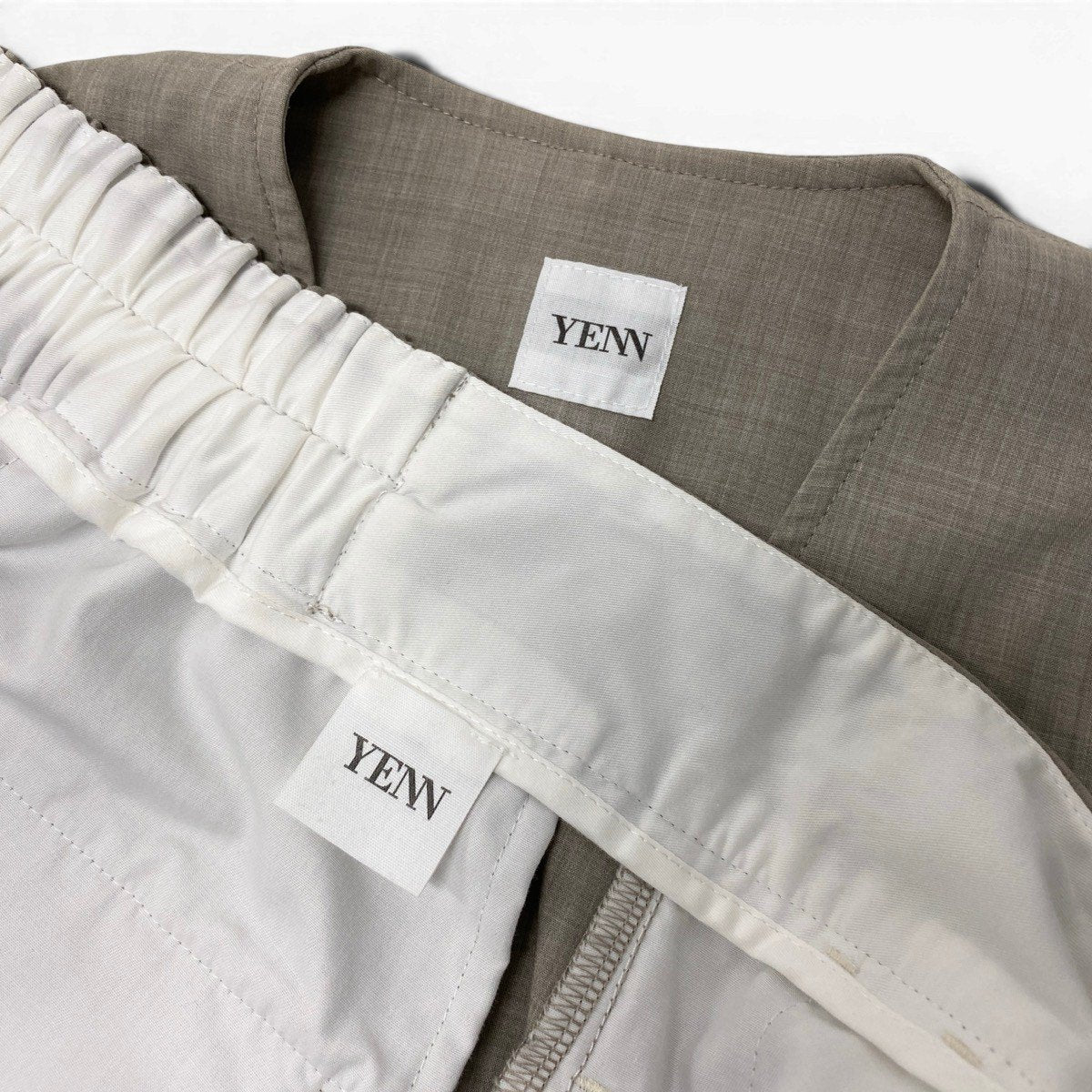 69g14 YENN イエン 23SS セットアップ カーディガンジャケット 2タックワイドパンツ サイズFREE ベージュ レディースu02t