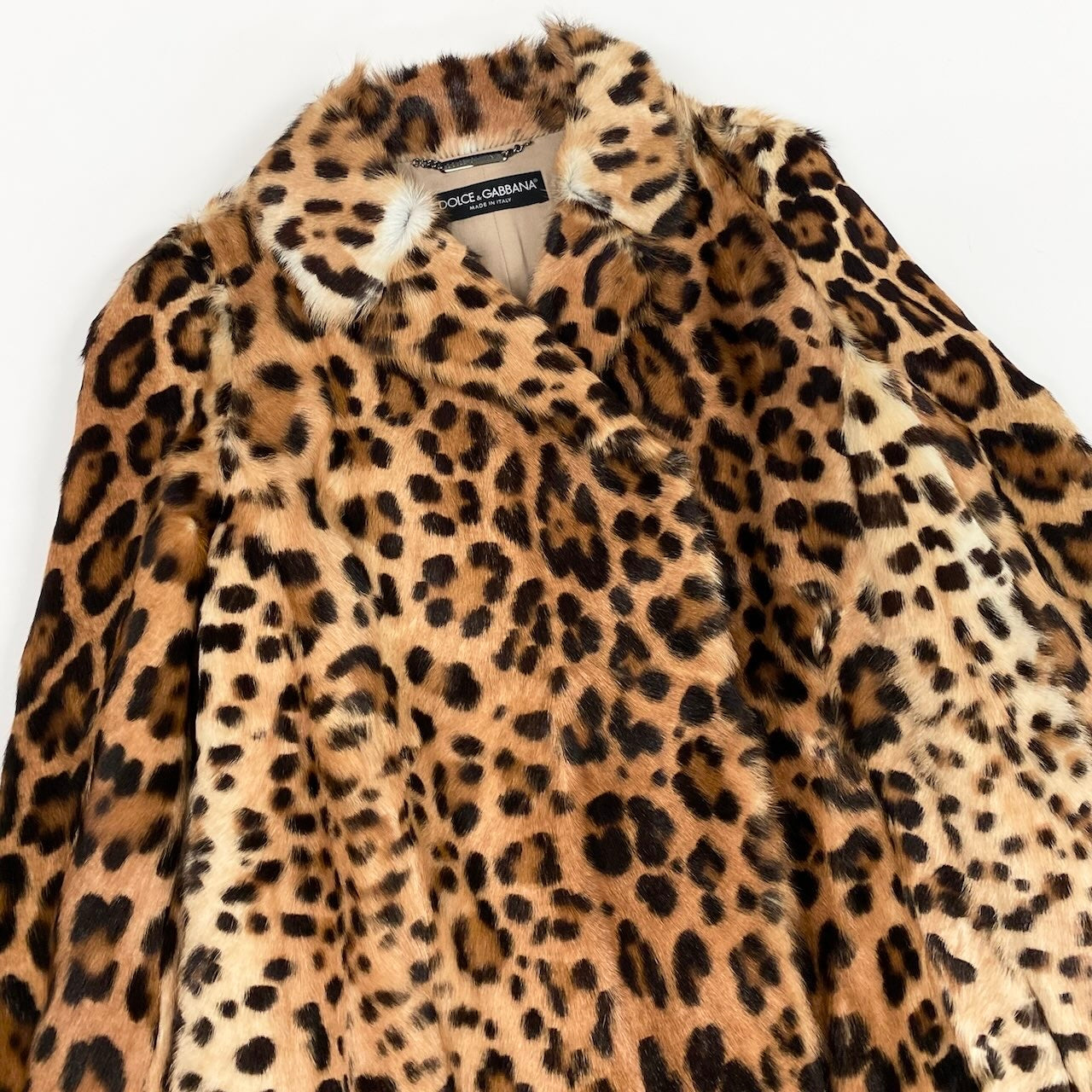 e1 【美品】DOLCE&GABBANA ドルチェアンドガッパーナ 毛皮ロングコート レオパード イタリア製 36サイズ ベージュ 毛皮 レディース 女性用u02t