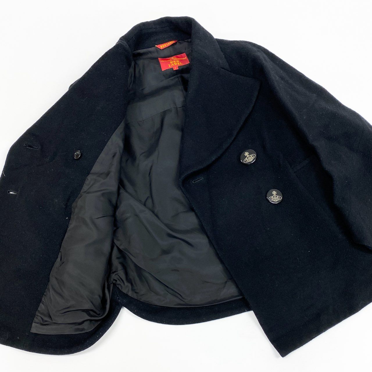 34a27 Vivienne Westwood RED LABEL ヴィヴィアンウエストウッド レッドレーベル 変形ピーコート ウールコート ショート丈 オーブロゴボタン 16-01-632012 2サイズ ブラック レディースo07t