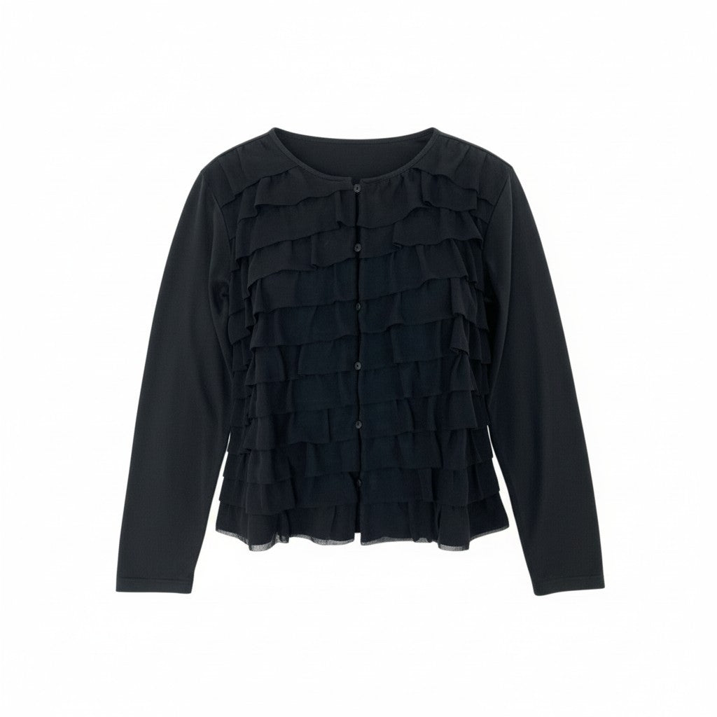 67k20《美品》TOKUKO 1er VOL トクコプルミエヴォル フリルジャケット ロングスリーブカーディガン 薄手 フォーマル レディース 女性用 9 ブラック ポリエステル100％u02t