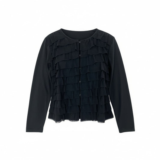 67k20《美品》TOKUKO 1er VOL トクコプルミエヴォル フリルジャケット ロングスリーブカーディガン 薄手 フォーマル レディース 女性用 9 ブラック ポリエステル100％u02t