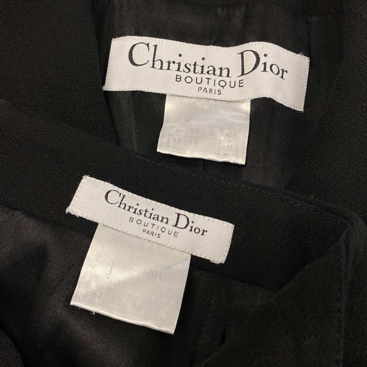 52f10 Christian Dior BOUTIQUE クリスチャンディオール ブティック 2008年 ガリアーノ期 セットアップ スカートスーツ フォーマル テーラードジャケット サイズ42 ブラック ウール シルク レディース 女性服u02t