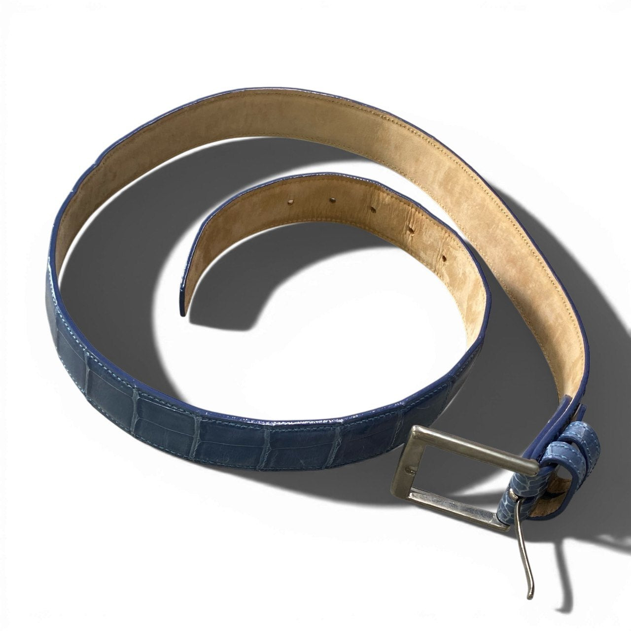 b2【本革】クロコダイルレザー  シャイニングクロコ メンズベルト ウエストベルト ブルー系 メンズ 男性用 小物 フォーマル カジュアル 兼用k02i