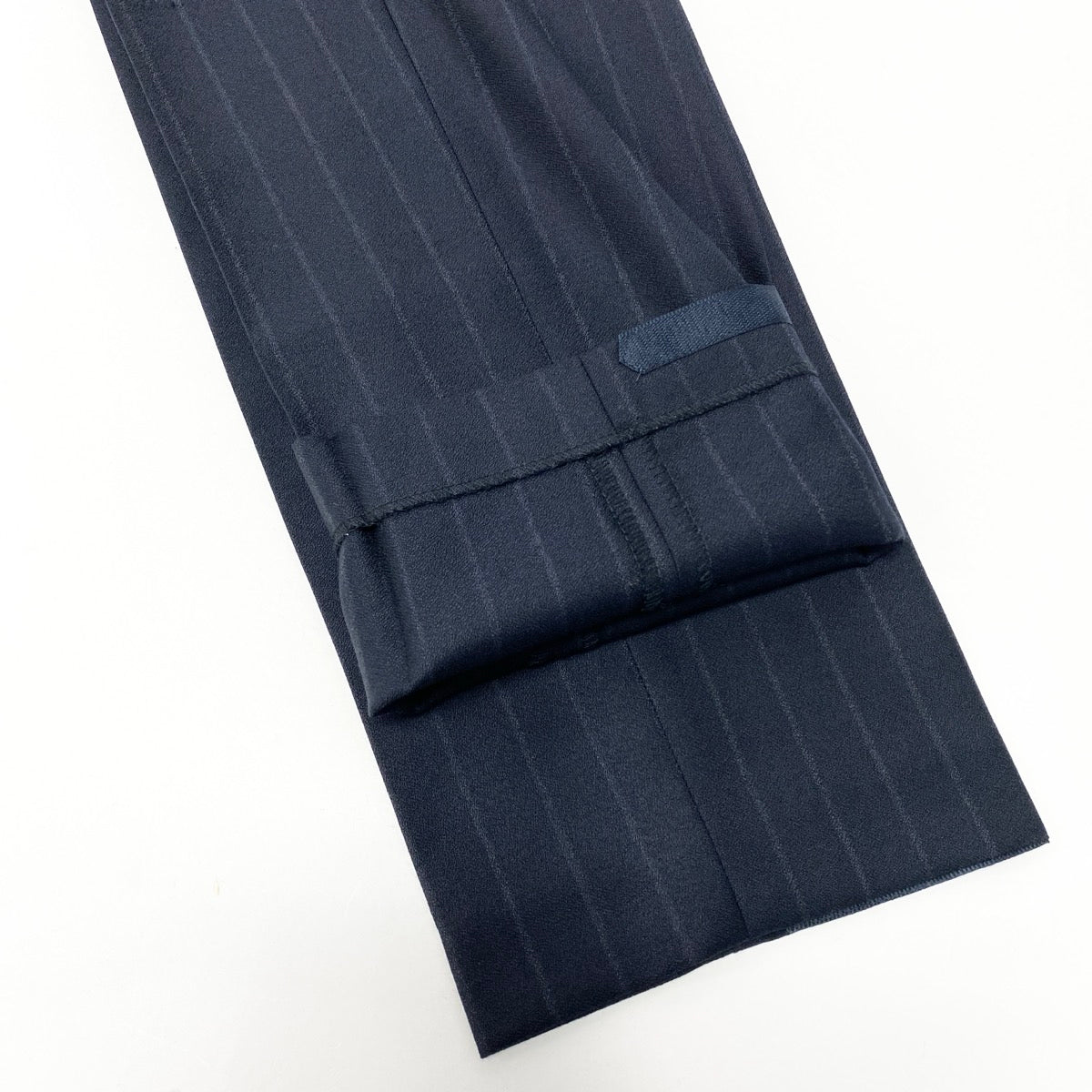 32e13 【美品】HUGO BOSS ヒューゴボス スーツセットアップ テーラードジャケット スラックス ストライプ REDA生地 46サイズ ネイビー ウール100％ メンズ 男性用u02t