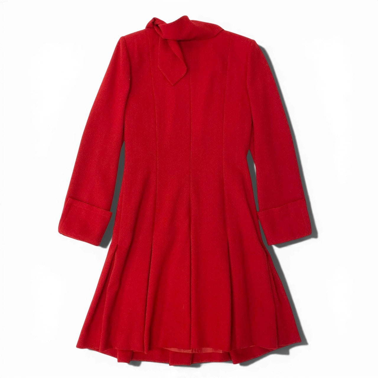 15a16 GIVENCHY BOUTIQUE ジバンシィ 長袖ワンピース ボウタイワンピース フランス製 レディース 女性用 サイズ36 レッド ウール100％u02t