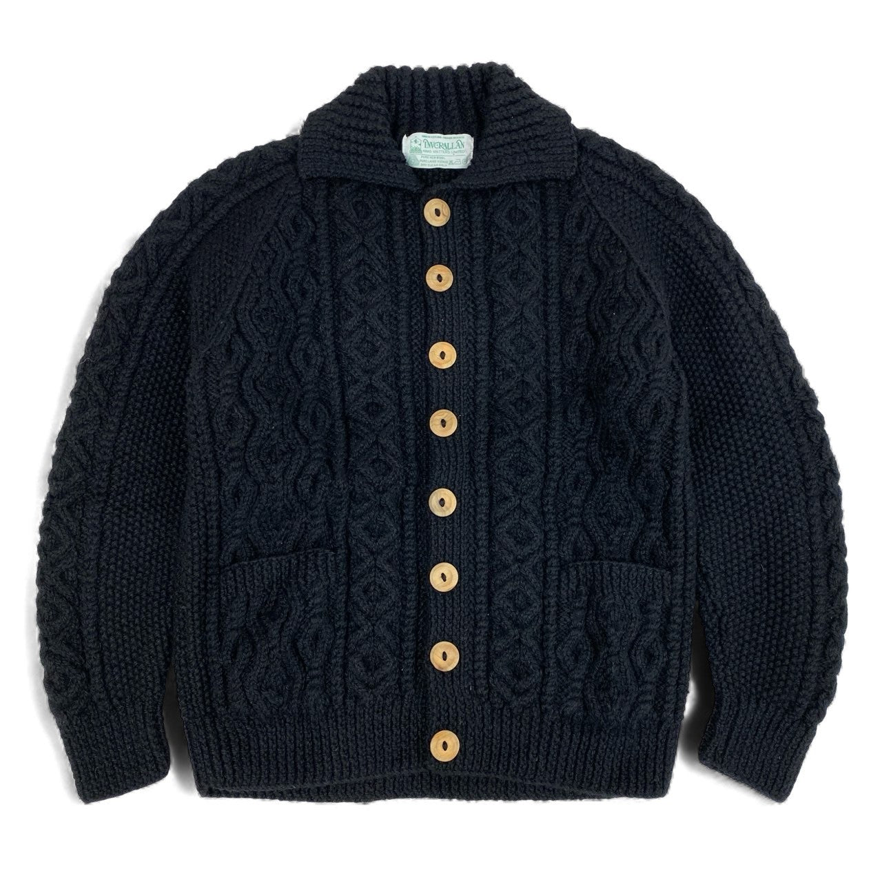 54L5 INVERALLAN インバーアラン スコットランド製 3A ランバーカーディガン ブラック ウール ニットジャケット アメカジt18r